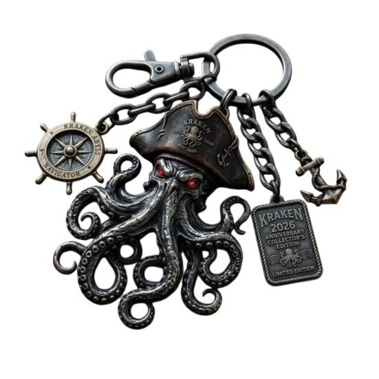 

Keychain Pendant with Compass Lobster Clasp Pirate Style Metal Pendant Aged Oxidation Texture Red Eye Design Octopus Shape Key Ring чорний