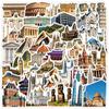 50 World Famous Building Graffiti Stickers - Waterproof Decor for Bottles, Phones, Computers & Luggage