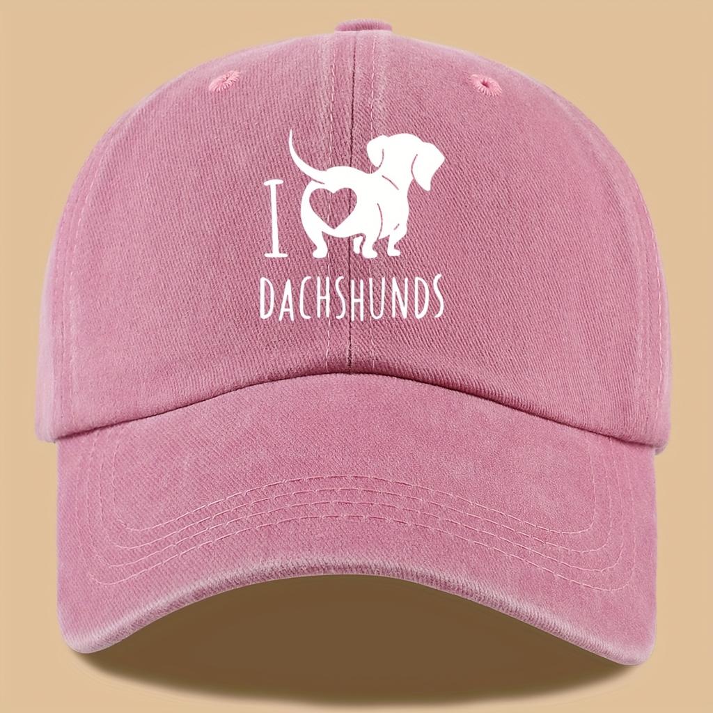 I Love Sausage Dog Print Text Pattern Baseball Cap, a Gift for Dog Lovers, Outdoor Leisure Hiking Duck Tongue Cap