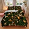 3pcs Christmas Tree Decorations with Gold Ornaments and Stars Bedding Set - Festive Holiday Gift for Home Decoration (Includes One Quilt Cover and Two
