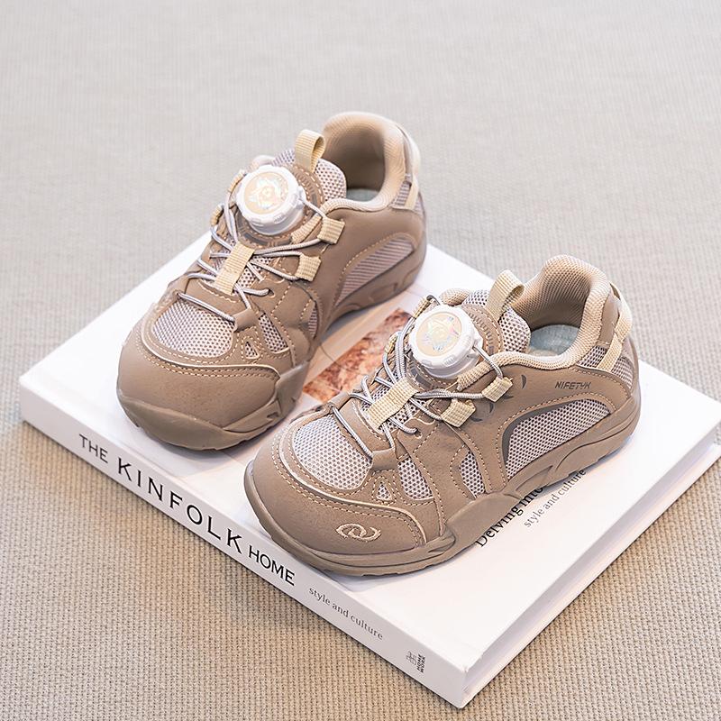 Knob Shoes Children's Sports Shoes Autumn Mesh Breathable Boys Dad Shoes Button Girls Sports Shoes Soft Sole Classmates