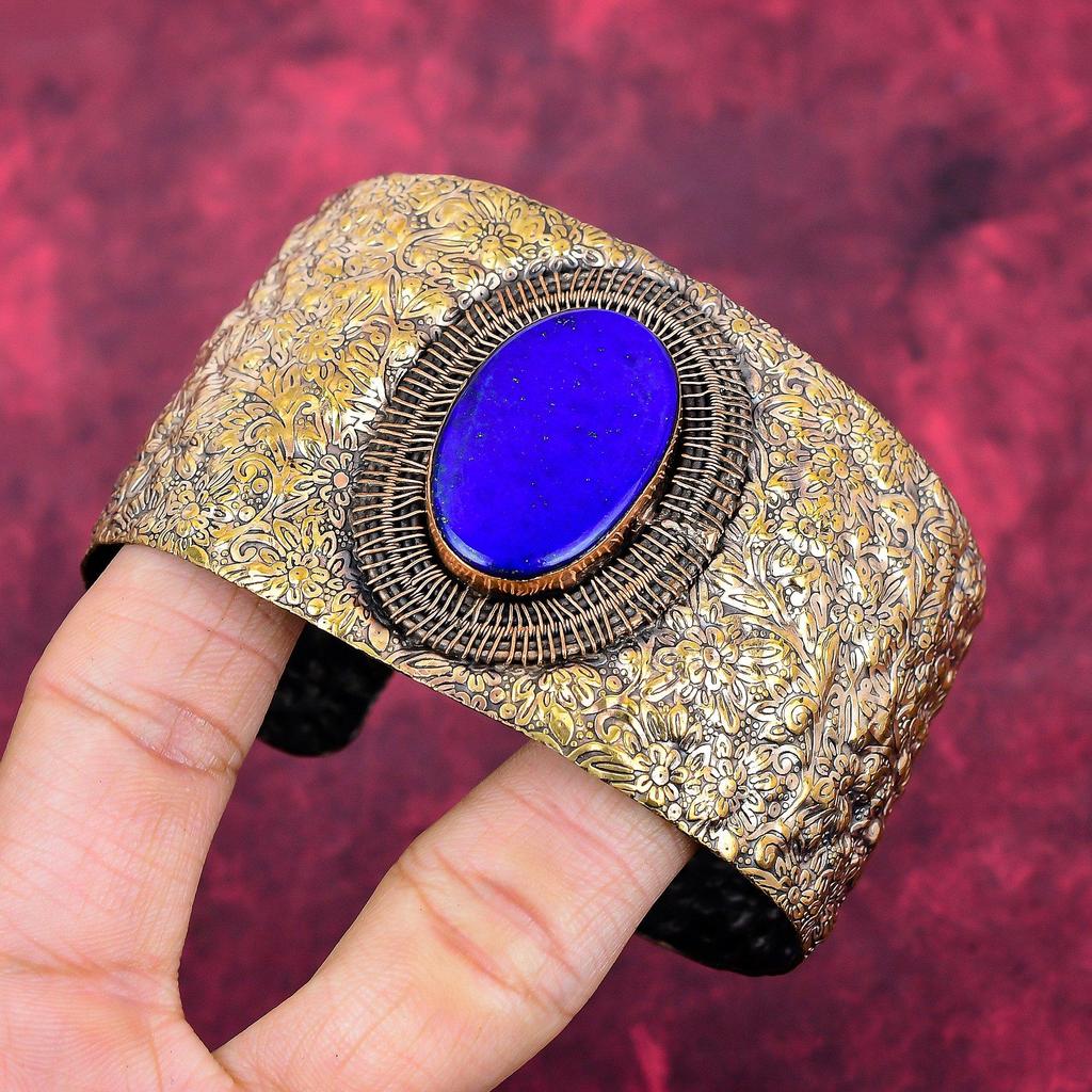 Lapis Lazuli Bangle Gemstone Copper Wire Wrapped Cuff Bracelet Handmade Jewelry Adjustable Bangle Copper Jewelry Gifts for Him Decent Bangle