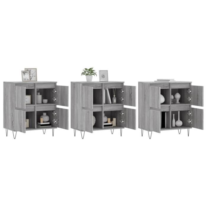 VidaXL Buffets 3 Pcs Sonoma Grey Engineered Wood 3190203