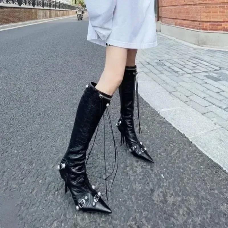 Women's New Fashion Rivet Designer Women's Boots  Winter Classic Solid Color Outdoor Banquet Party High Heels Plus Size