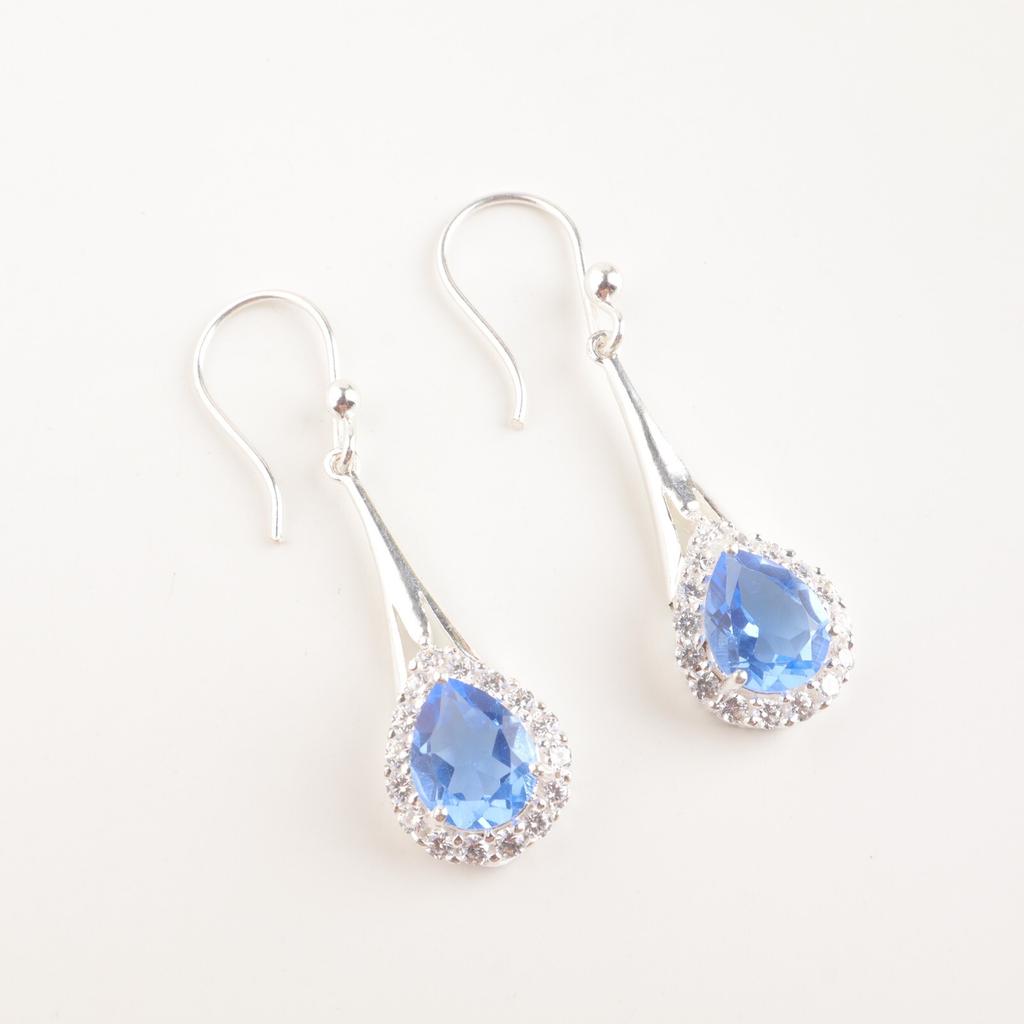 Natural Tanzanite Gemstone 925 Sterling Silver Jewelry Zircon Earrings 1.86" CZE-7-8