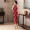 Damen Sommer Cheongsam Stehkragen Druck Schulterfrei Rückenfrei Geteilter Saum Aushöhlen Ärmellos Qipao Slim Fit Retro Chinesischer Stil Partykleid