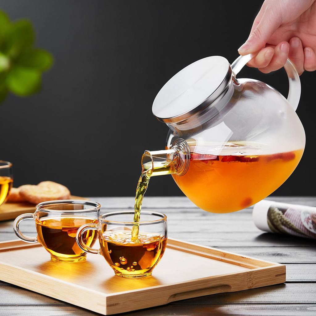 Pokaro Tea Frosted Glass with Stainless Steel Perfect for Black Green Fruit Loose Leaf and Blooming Craft Includes Tea Large Teapot, Heat-Resistant,