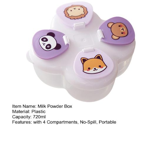 720ML Portable Milk Powder Dispenser with 4 Compartments No-Spill Baby Formulas Dispenser Storage Box Travel Infant Kids Snack Food Container