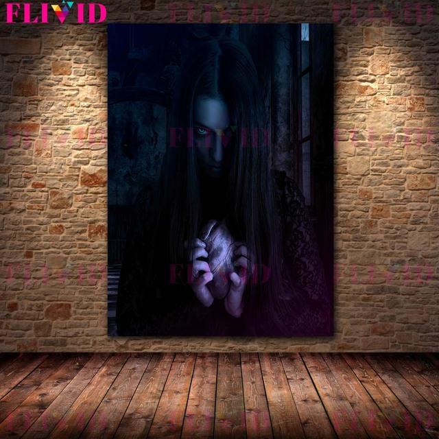 The Temptation of Witches Retro Mural Art Oil Painting "Witch's Heart" Night Poster