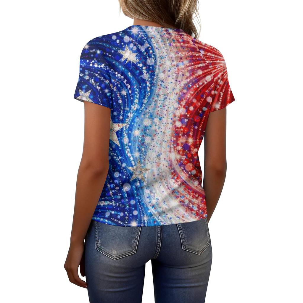 Women's Casual Fashion Short-Sleeve Raglan Sleeve Printed T-Shirt Top