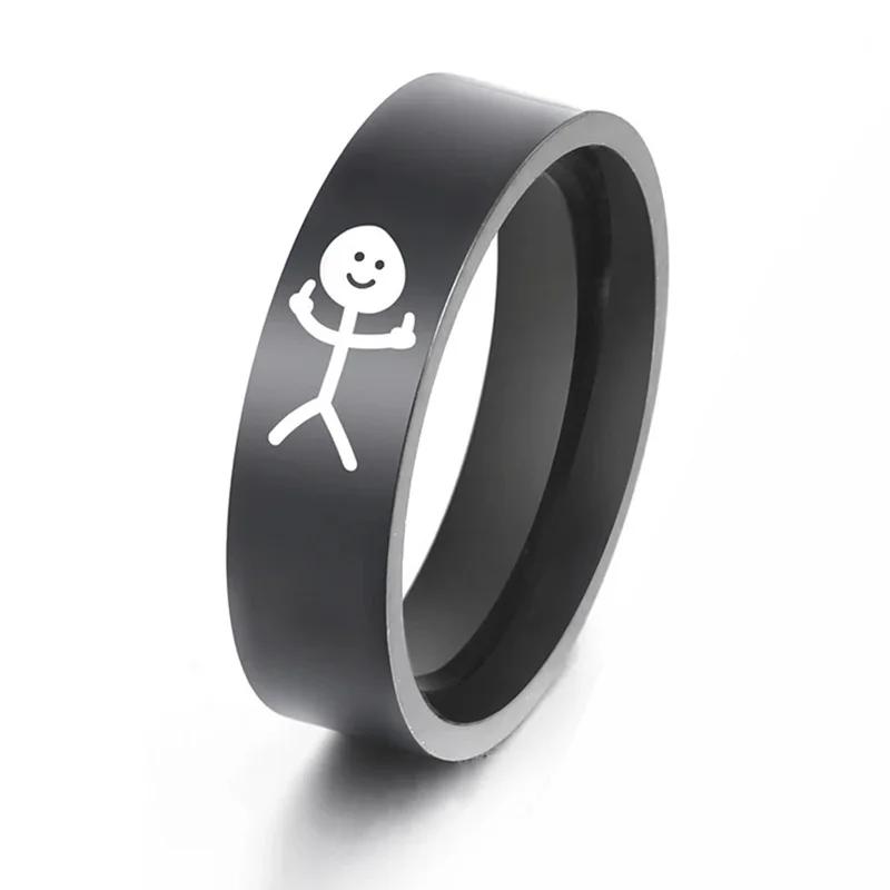 Anello Hip Hop Doodle Unisex in Acciaio Inossidabile Anello Trendy Divertente Stickman con Dito Medio per Coppie Regalo per Feste