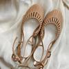 Sheepskin version~ French niche woven hollow strap bag head sandals low heel with skirt vacation Roman sandals
