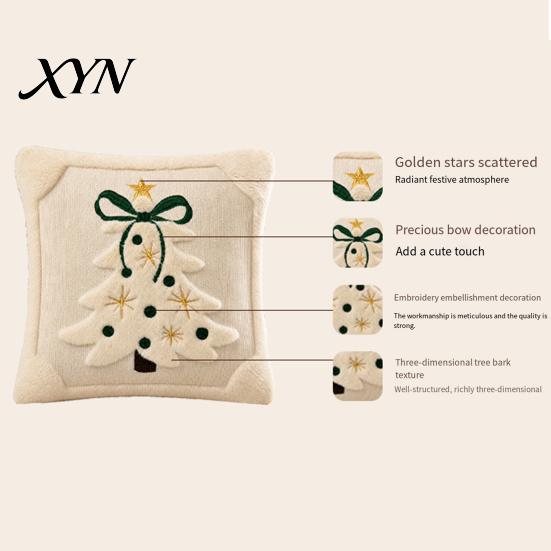 Soft Skin Friendly Cushion Covers Christmas Plush Pillowcase, 3D Embroidered Design Throw Pillow Gifts for Home Cover, Decorative Cover Holiday