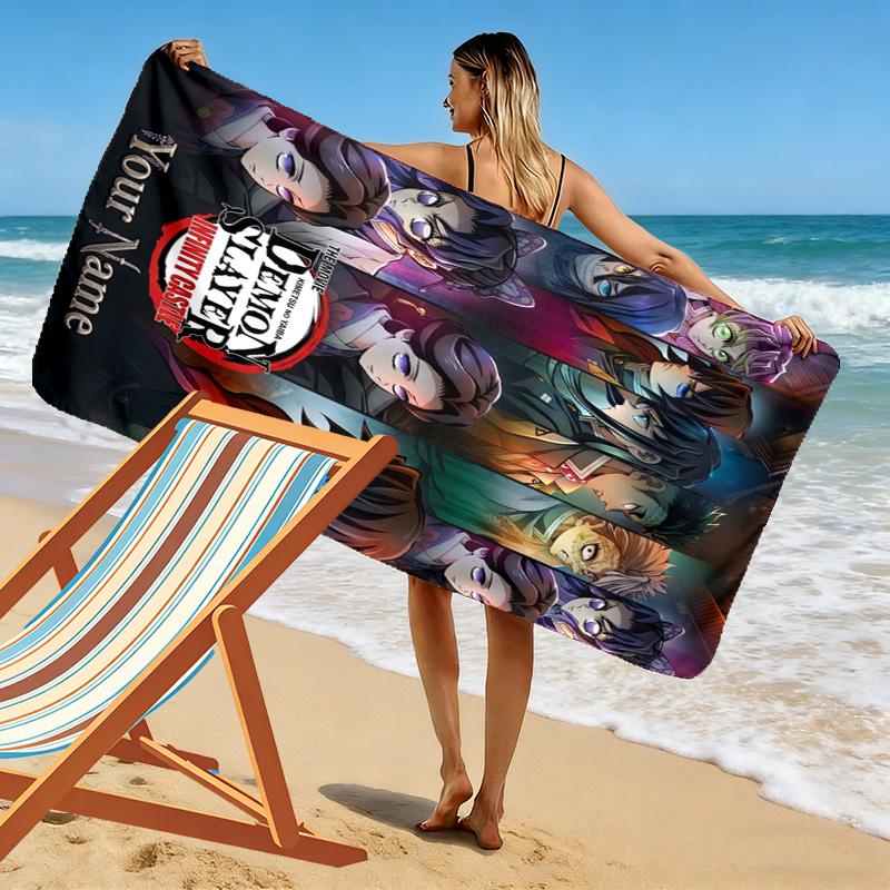 Name Custom Demon Slayer Print Beach Towel, Large Soft Quick Dry Towel for Beach Camping Swimming