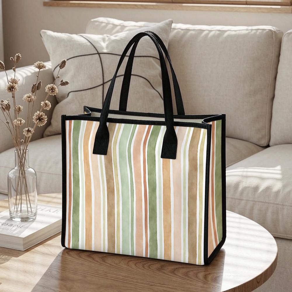 Casual Striped Tote Bag Large Capacity Daily Shoulder Bag For Women Fashion Lightweight Commute Shopping Bag