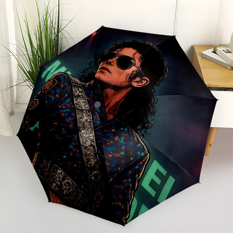 1pc Michael Jackson Automatic Folding Umbrella - Compact 8-Rib Design, Durable Plastic & Iron,  F104016