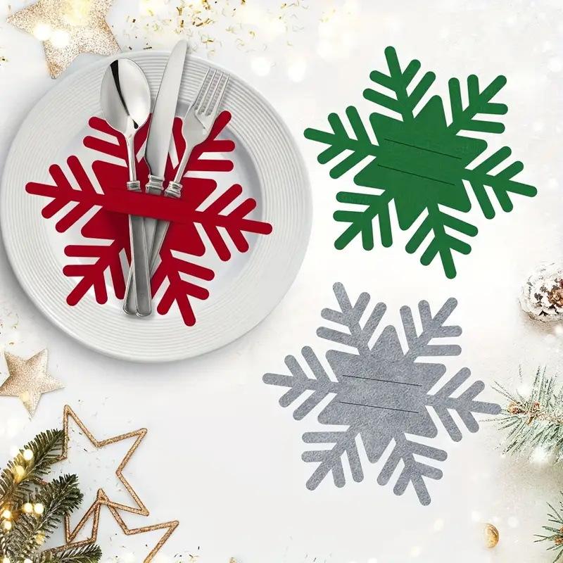 Festive Felt Snowflake Christmas Utensil Holders-Hand Wash Only,Ideal for Holiday Party Table Decorations,Christmas Decorations