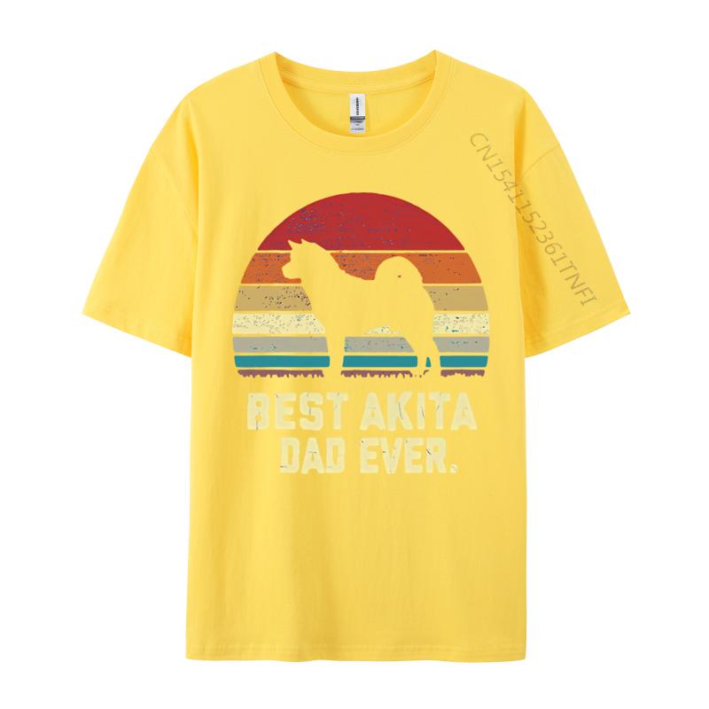 Vintage Best Akita Dad Ever Dog Lover Tshirt Male Fashionable Tops  Tees Men Cotton Tshirts Red And Black Graphic T Shirt