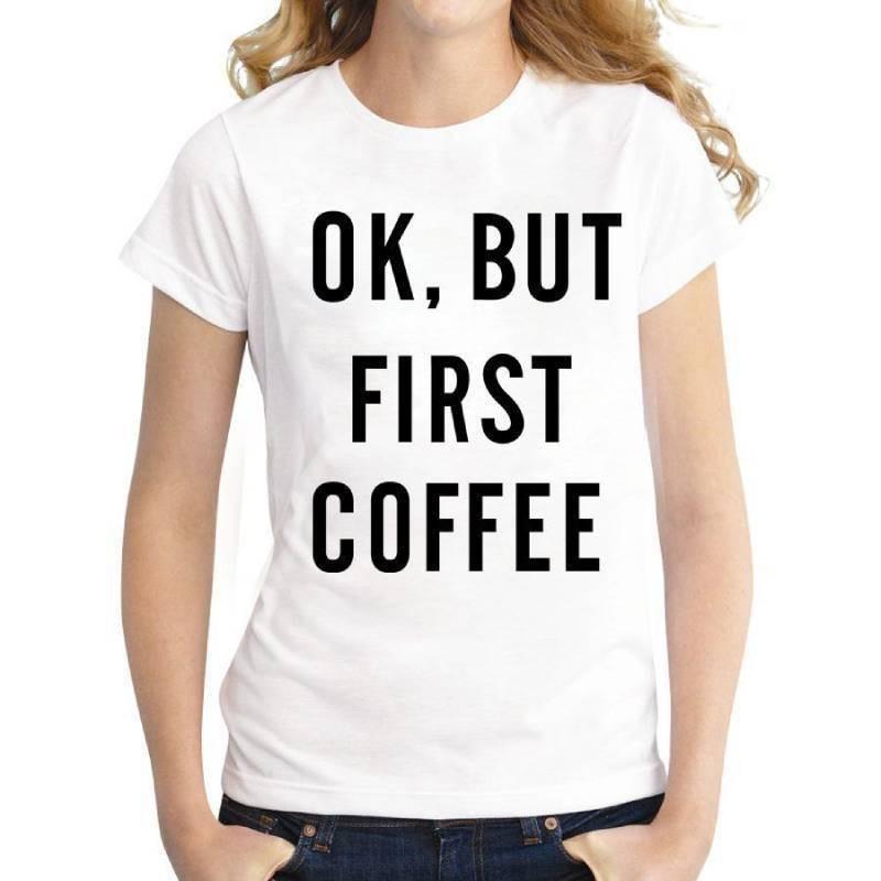 Stylish Cotton Blend Ok But First Coffee Graphic Tee For Youth And Adults