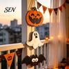 Seasonal Holiday House Ornaments Halloween Wooden Hanging Ornament, Jack-o'-Lantern Ghost Bat 3-Tier String Door Hanger, Cute Theme Store Accents Wood