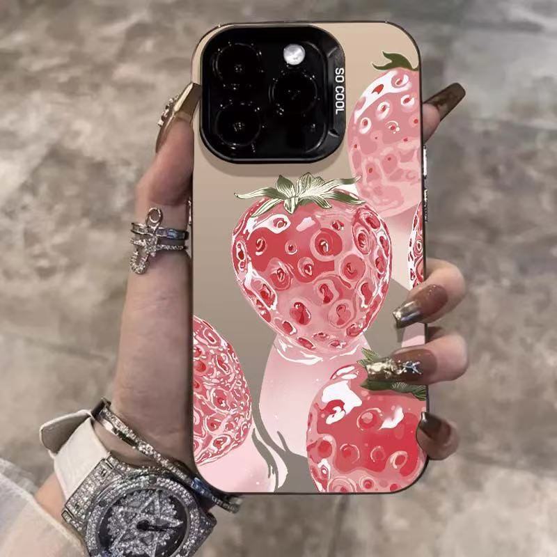 The new crystal strawberry is suitable for iphone16 mobile phone case Apple 15promax/1413pro/12/11.