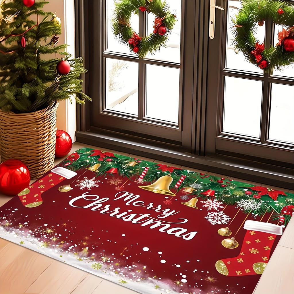 Merry Christmas Welcome Door Mat Soft Non-slip Floor Mat Suitable for Room Bathroom Kitchen Home Decoration