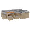 Set de canapé de jardin de 13 pièces avec coussins beige rattan poly acacia, Canapé de jardin 2 places avec rangement 3364132
