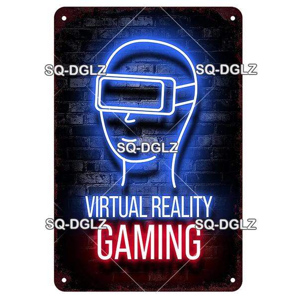 SQDGLZ Vintage Game Zone Neon Metal Sign Tin Sign Plate Home Bar Door Wall Decor Sticker Man Cave Decoration Plaque Poster Gift