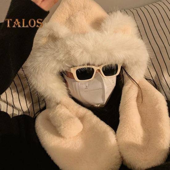 Kvinner Vinter integrert lue og skjerf tykk fleece varm tegneserie bjørn øredekor vindtett full beskyttelse utendørs reise i kaldt vær Snowboard