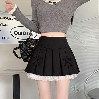 Ballet-Inspired Lace Bow Skirt: 2025 Trendy High-Waist Pleated A-Line Mini for Women