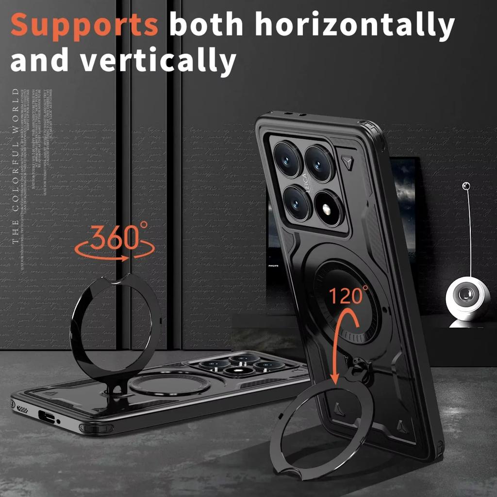 Armor Case For Xiaomi 14T Pro 5G Redmi Note 14 13 Pro Plus 5G4G Magsafe Wireless Charging 360° Rotate Kickstand Shockproof Cover