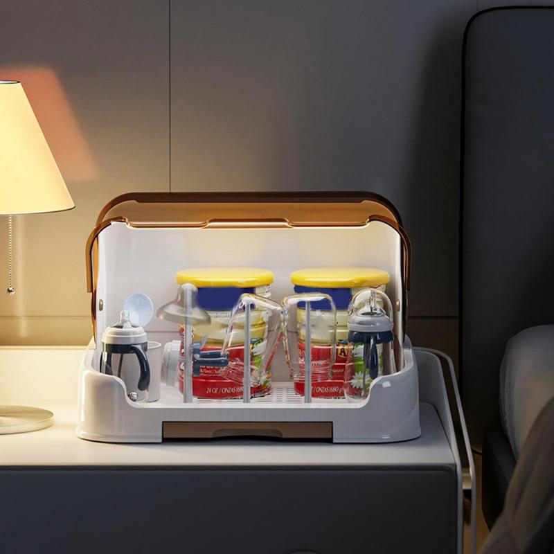 Baby Bottle Drying Rack With Removable Drip Tray Dustproof Bottle Storage Dust-proof Portable Baby Bottle Storage Box With Lid