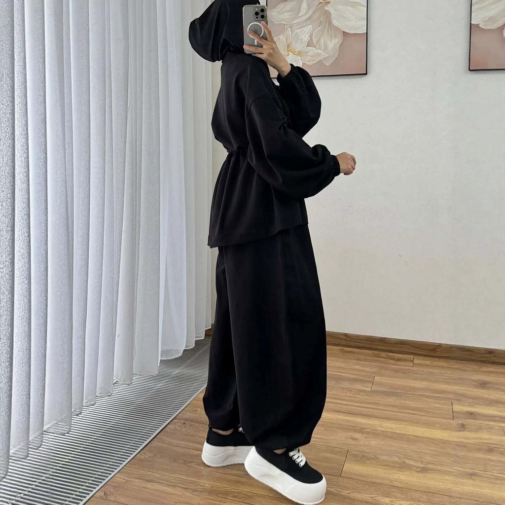 European and American Cross-border Amazon Independent Station  Spring and Autumn New Long-sleeved Hooded Lace-up Top Tied Feet Trousers Set