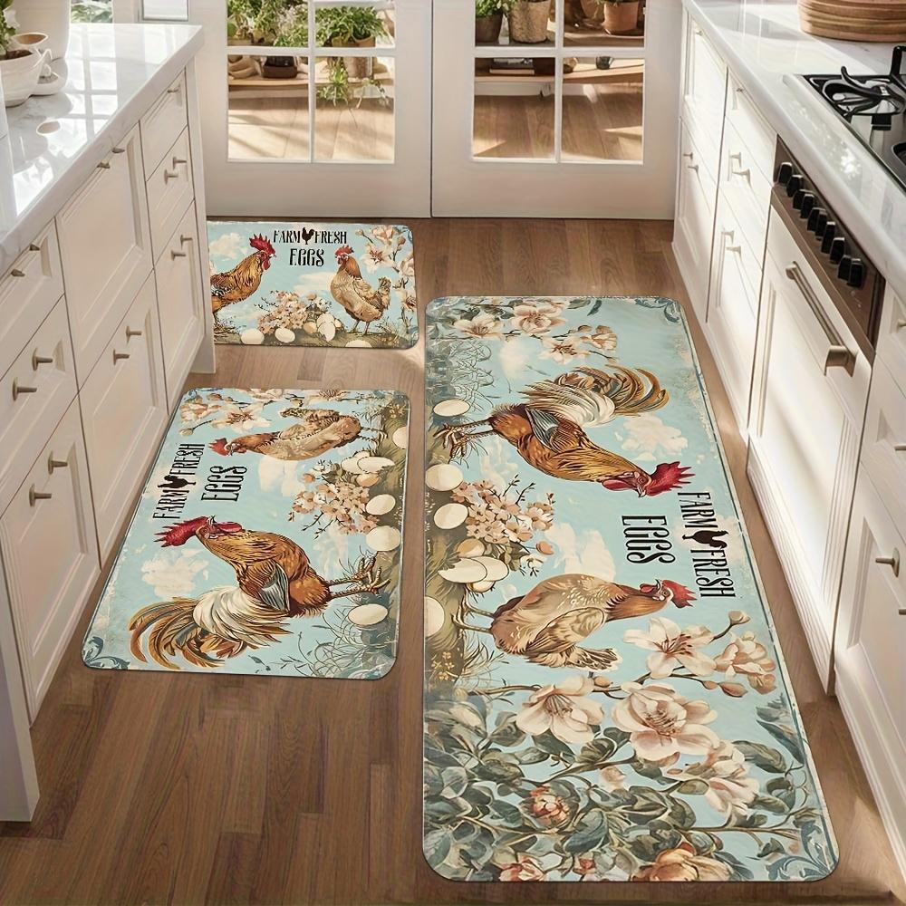 1 Stuk Anti-Vermoeidheid Keukenmatten Boerse Haan Bloemenprint Waterdicht Antislip Dik Gekussend Keukenmat Zwaar Uitvoering Comfort Staande Mat voor Keuken