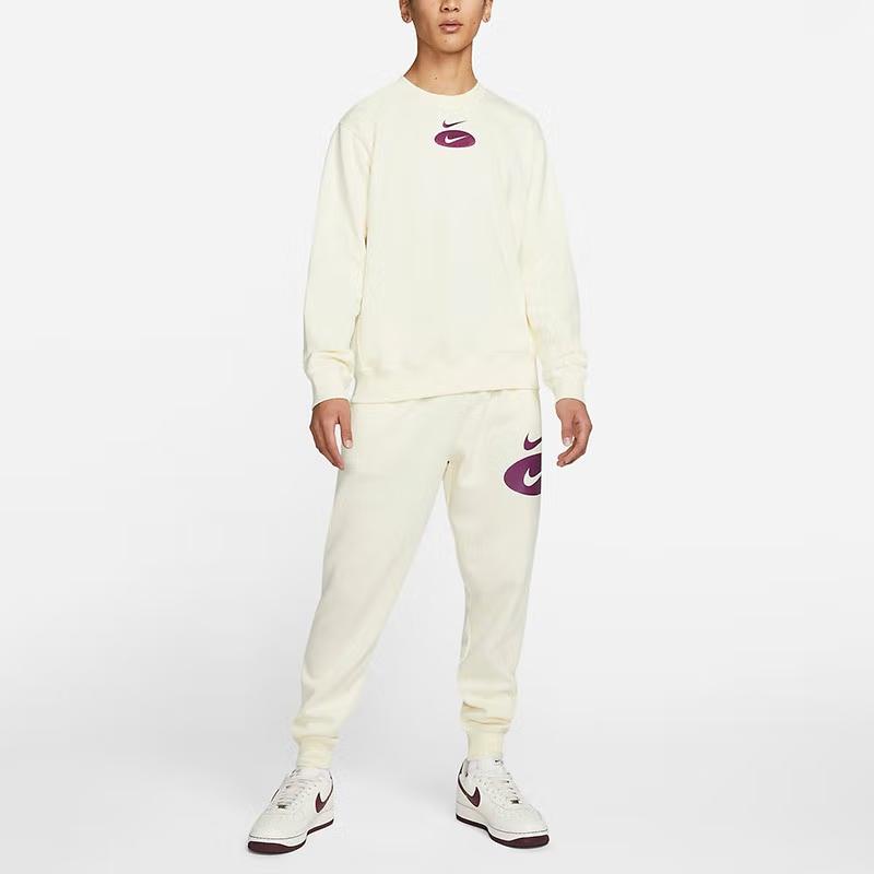 Nike Embroidered Logo Crewneck Sweatshirt Men Sweatshirt Ivory-White DM5461-113
