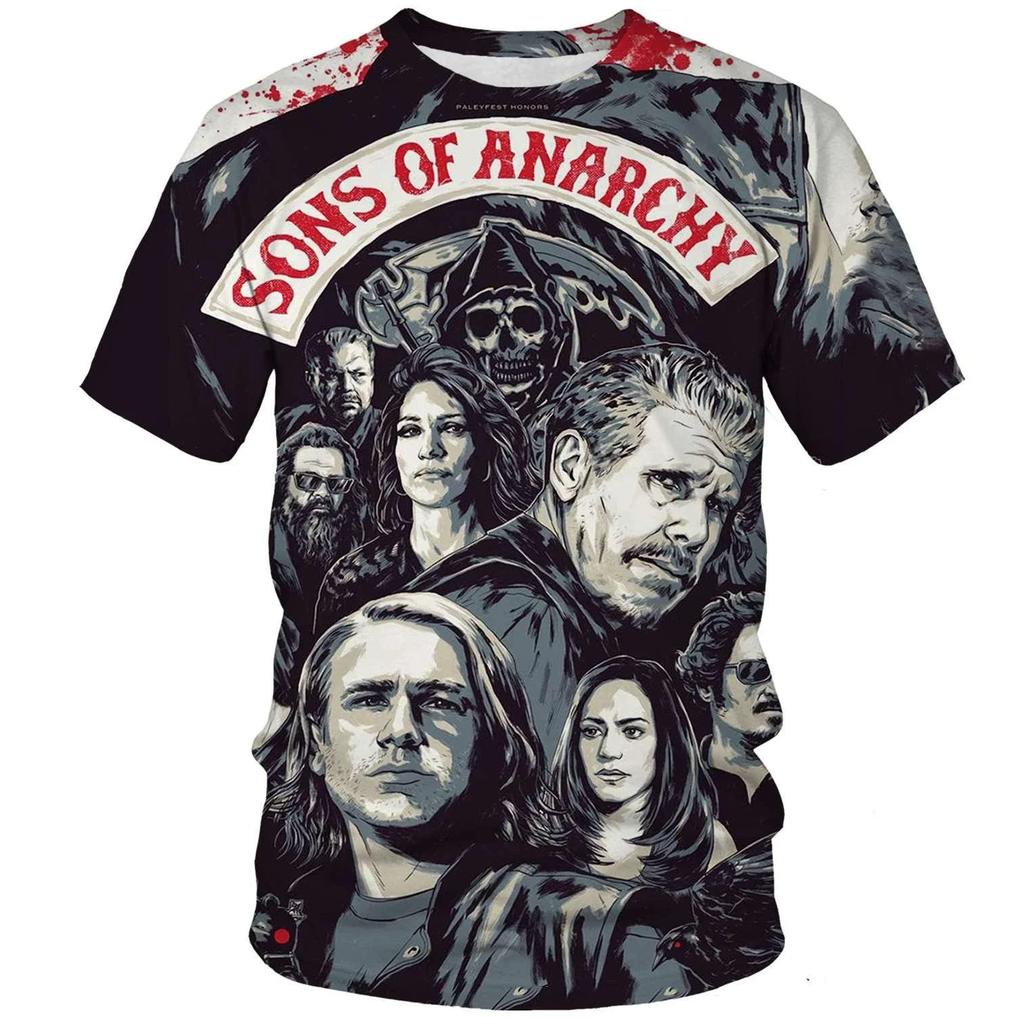 3D Sons of Anarchy TV Series Graphic Printed T-shirts Casual Short Sleeved Men's T-shirts - Soft Medium Stretch Fabric Summer Relaxed Fit Clothing