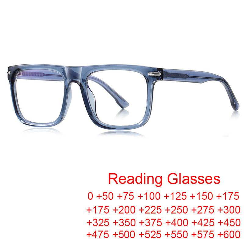 Trendy Blue Light Blocking Reading Glasses For Men TR90 Spring Hinge Fashion Square Frame Presbyopia Glasses