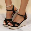 Wedge heel sandals summer new one-word buckle with muffin thick-soled buckle sandals