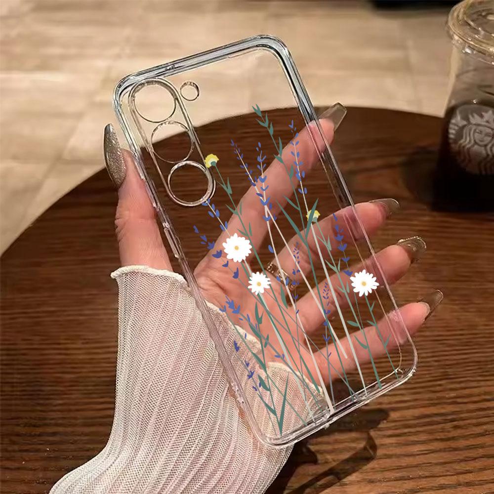 For Samsung Galaxy M13 M14 M15 M23 M33 M34 M53 M54 M55 Oil Painting White Daisy Flower Phone Case Clear Transparent Couple Cover