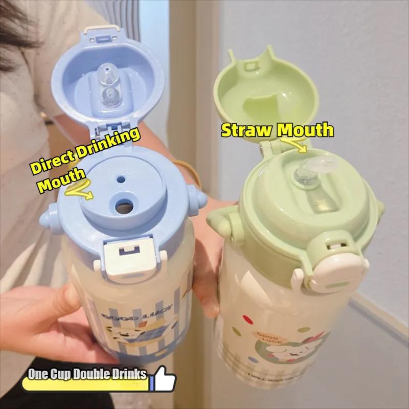 Söta Barntermosflaskor För Flickor Pojkar 316 Rostfritt Stål Dubbelt Drickstrå Isolerad Kopp För Skola Utomhus Termisk