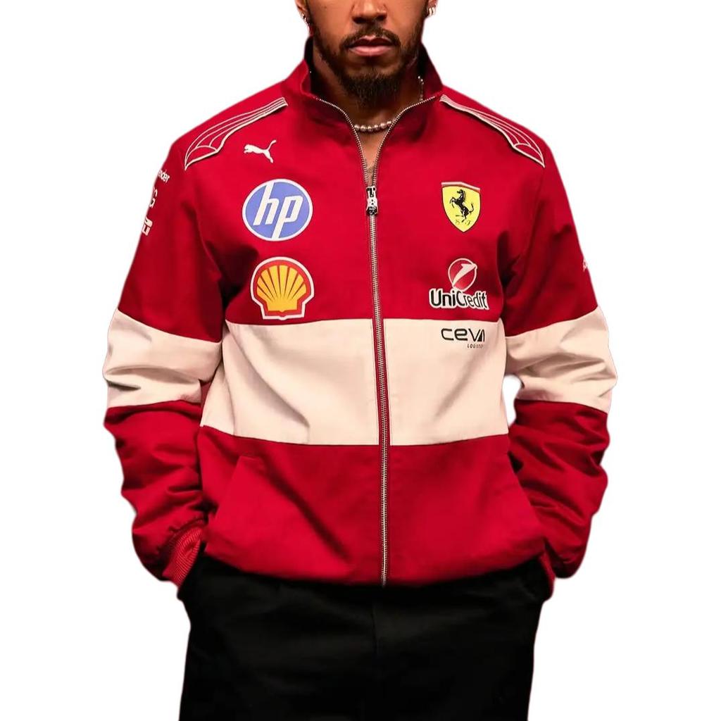 Puma X Ferrari F1 Módní Všestranná Bunda na Zip s Dlouhým Rukávem a Stojáčkem Pánská Bunda Červená 763954-01