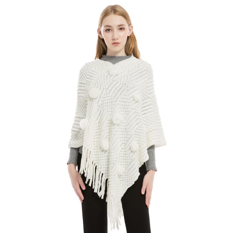 

Вязаный свитер с кроличьим мехом, термонакидка-шаль для женщин больших размеров 85*80CM белый