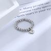 Hand-Woven Love Beaded Ring Fashion Women Men Stainless Steel Round Ball Bead Adjustable Retro Rings Jewelry