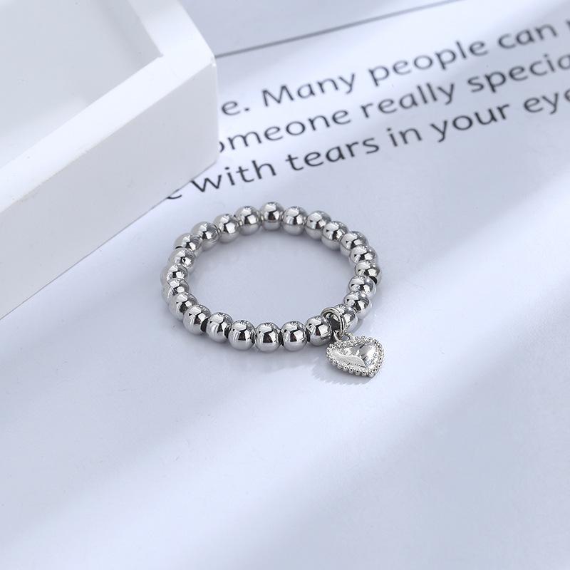 Hand-Woven Love Beaded Ring Fashion Women Men Stainless Steel Round Ball Bead Adjustable Retro Rings Jewelry