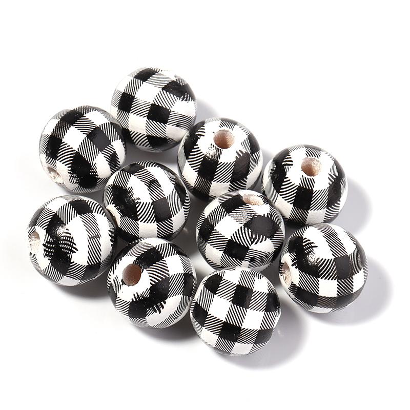 20pcs/lot Checkered Pattern Round Balls For Jewelry Making Wooden Beads Loose Spacer Beads DIY Bracelet Necklace Accessory