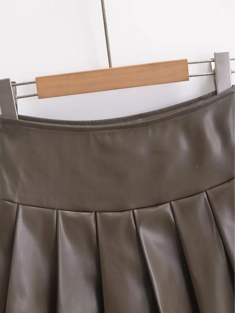 Sweet & Cool Retro High-Waisted PU Leather Pleated Mini Skirt - Women's Slimming A-Line Style