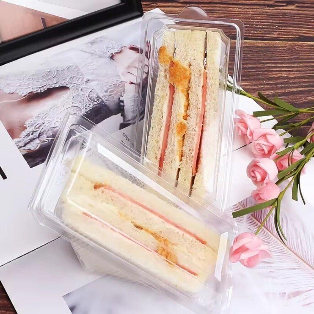 100Pcs with Lids Sandwich Triangle Case PET Wedge Boxes New Sandwich Packing Box  Kitchen