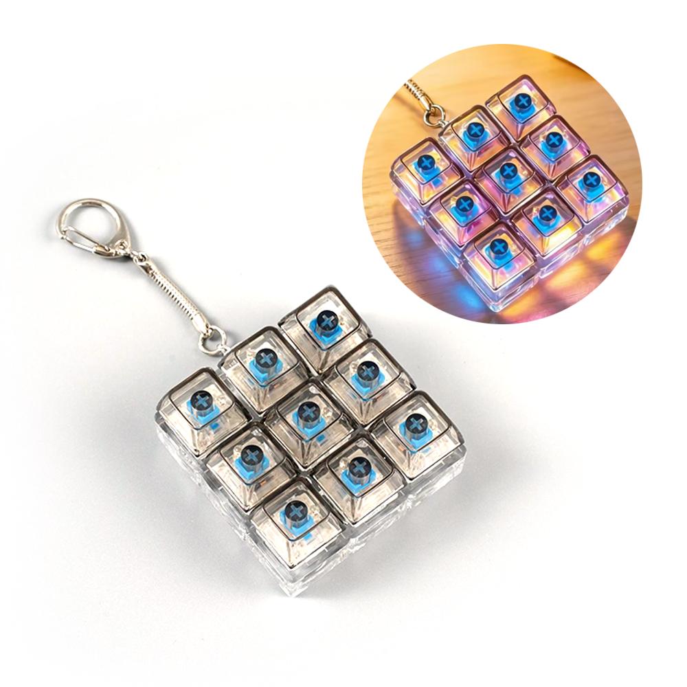 Light Up Keyboard Keychain Crystal Clicker Fidget Toy Stress Relief Sensory Toy Portable Car Desk Decor Gift for Adults Kids