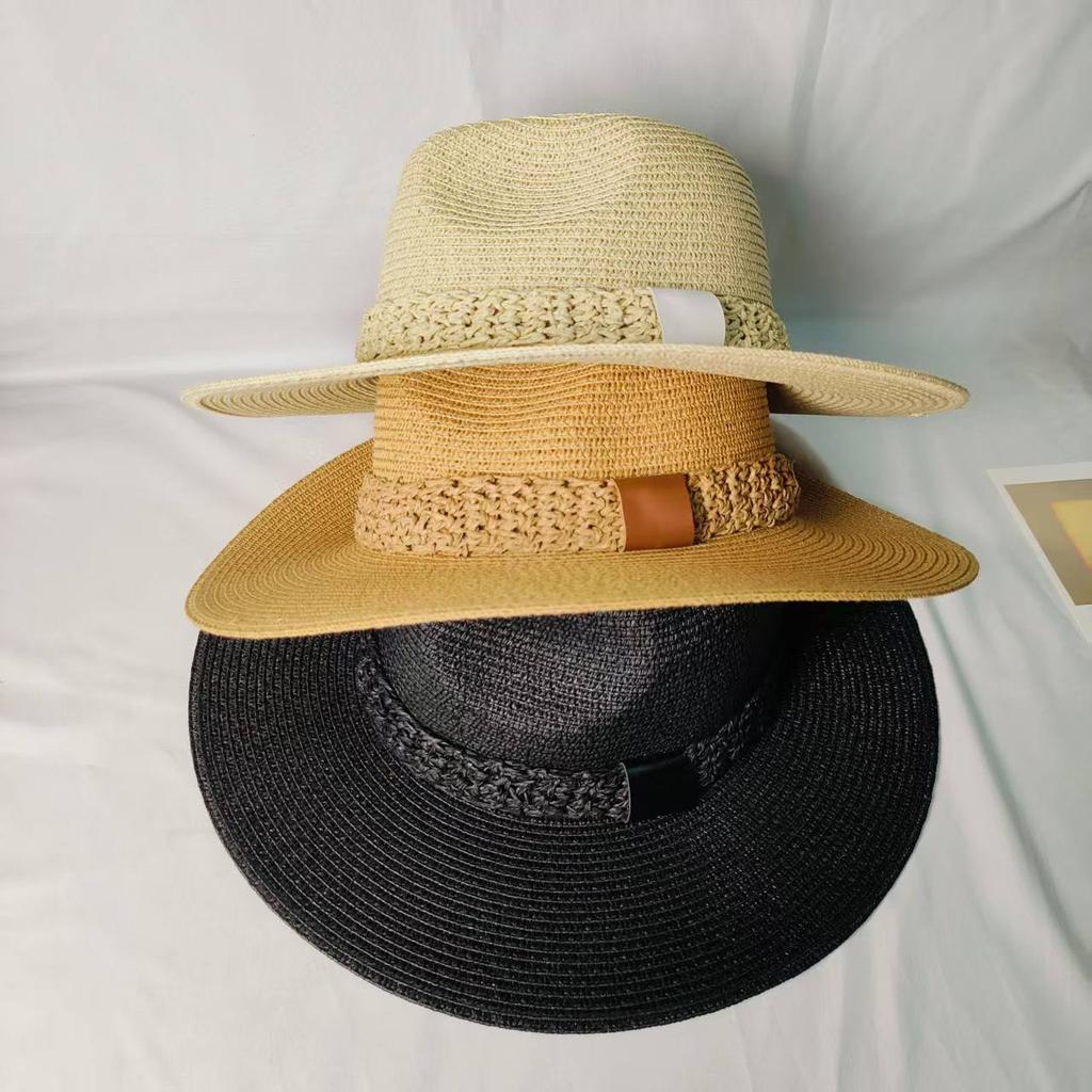 Summer new straw hat hat men's and women's sunscreen outdoor travel sun hat casual sun hat jazz big eaves hat