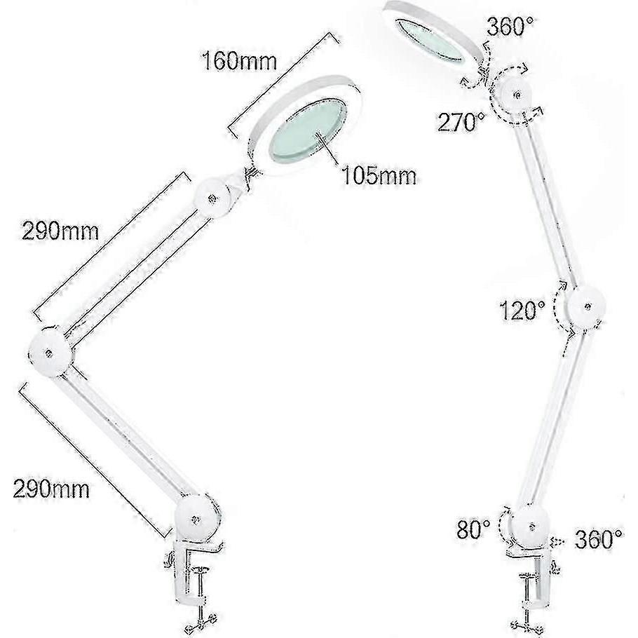 Magnifying Lamp - Magnifier With 5 Diopter Light - With Clamp, Swivel Arm, Dimmablewhite